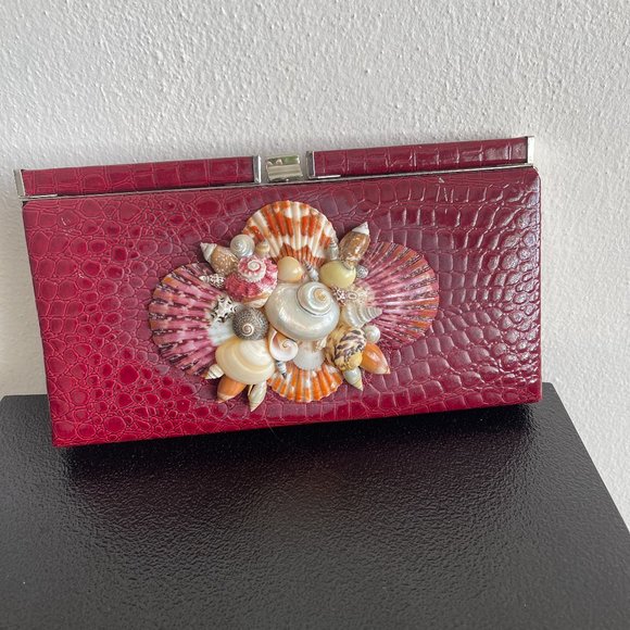SEA GEM ART Handbags - SEA GEM ART Evening clutch Red leather shells